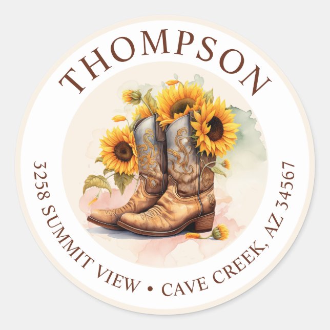 Cowgirl Boots With Sunflowers Return Address Label (Front)