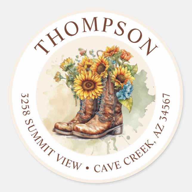 Cowgirl Boots With Sunflowers Return Address Label (Front)