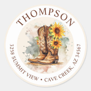 Cowgirl Boots With Sunflowers Return Address Label