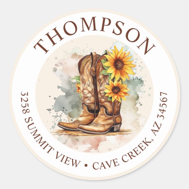 Cowgirl Boots With Sunflowers Return Address Label (Front)