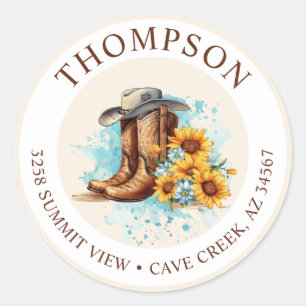 Cowgirl Boots With Sunflowers Return Address Label