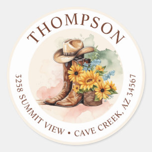 Cowgirl Boots With Sunflowers Return Address Label