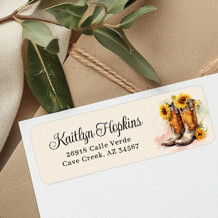 Cowgirl Boots With Sunflowers Return Address Label