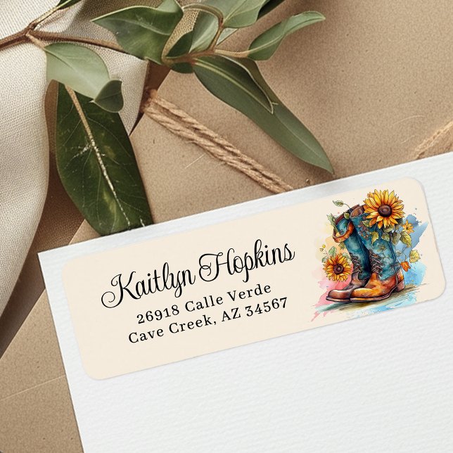 Cowgirl Boots With Sunflowers Return Address Label (Creator Uploaded)