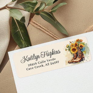 Cowgirl Boots With Sunflowers Return Address Label