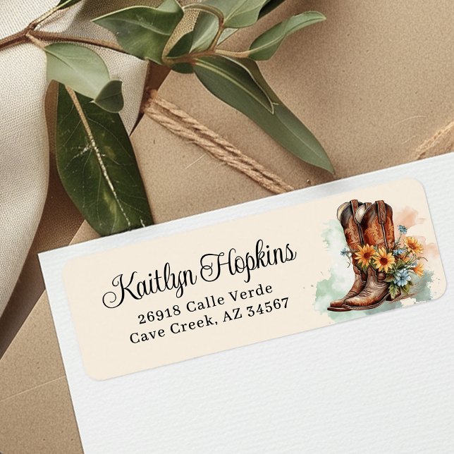 Cowgirl Boots With Sunflowers Return Address Label (Creator Uploaded)