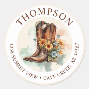 Cowgirl Boots With Sunflowers Return Address Label