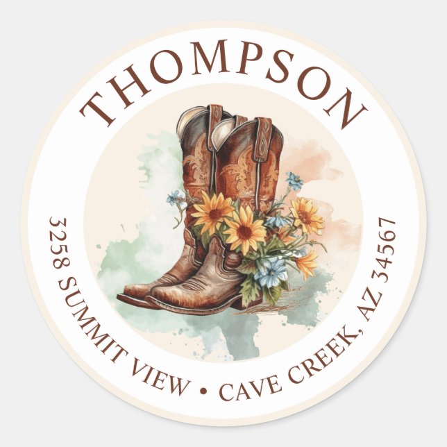 Cowgirl Boots With Sunflowers Return Address Label (Front)