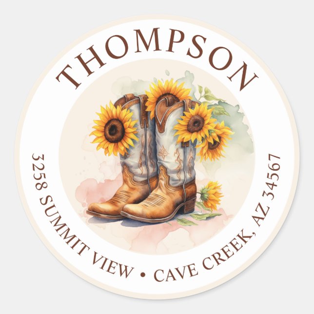 Cowgirl Boots With Sunflowers Return Address Label (Front)