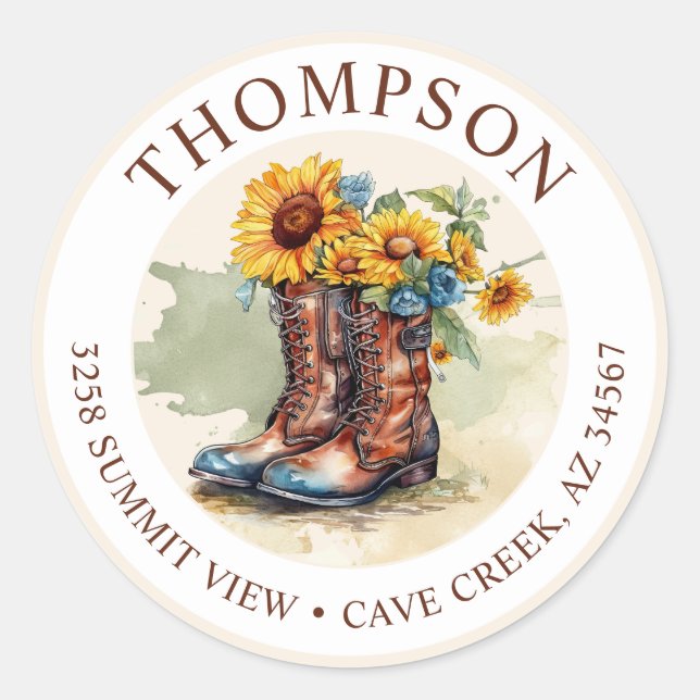 Cowgirl Boots With Sunflowers Return Address Label (Front)