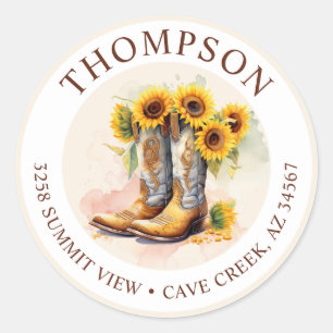 Cowgirl Boots With Sunflowers Return Address Label