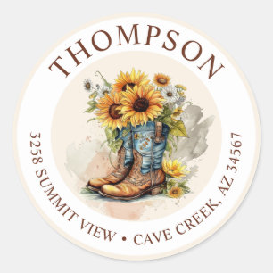 Cowgirl Boots With Sunflowers Return Address Label