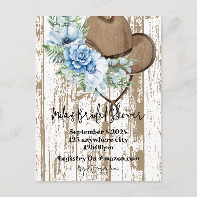 cowgirl bridal shower invitation postcard (Front)