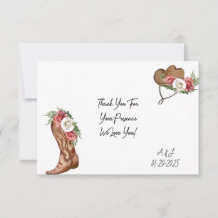 COWGIRL BRIDAL SHOWER THANK YOU CARD