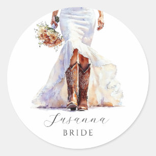 Cowgirl Bride Boots Wedding Gown Classic Round Sticker
