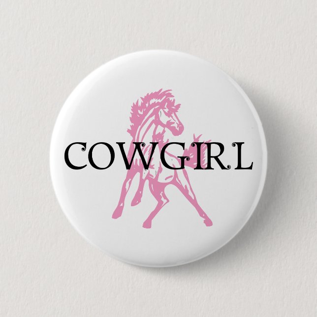 Cowgirl Bronc Horse (pink horse version) 6 Cm Round Badge (Front)