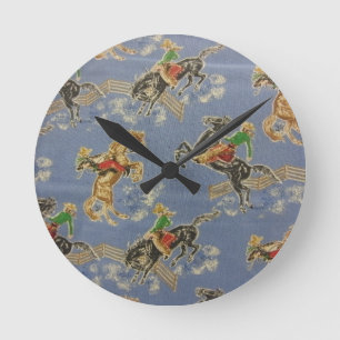 Cowgirl Bronc Rider Round Clock