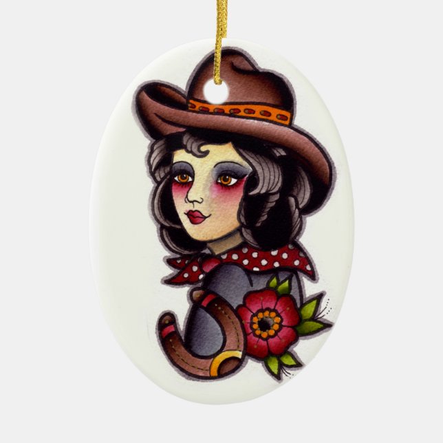 Cowgirl Ceramic Tree Decoration (Front)