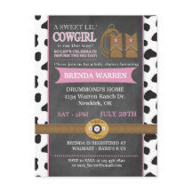 Cowgirl Chalkboard Baby Shower Invitation Postcard