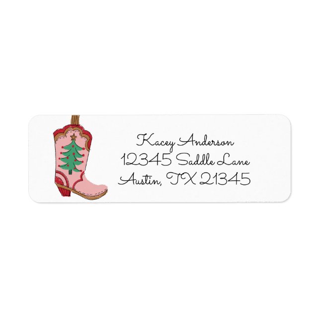 Cowgirl Christmas Boot Return Address Label (Front)