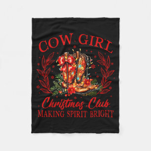 Cowgirl Christmas Club Making Srits Xmas Boots Cow Fleece Blanket