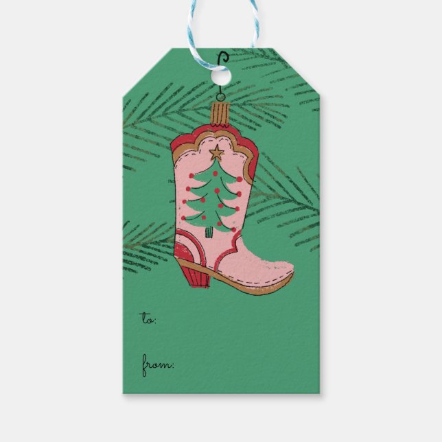 Cowgirl Christmas Cowboy boot Gift Tags (Front)