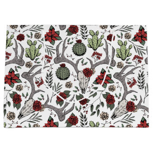 Cowgirl Christmas Floral Reindeer Skull Large Gift Bag