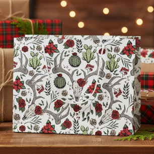 Cowgirl Christmas Floral Reindeer Skull Large Gift Bag