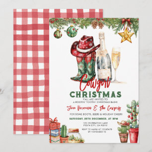 Cowgirl Christmas Party Western Holiday Boots Invitation