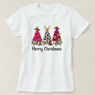 Cowgirl Christmas Trees Merry Christmas  T-Shirt