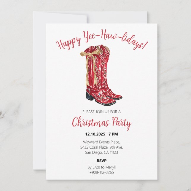 Cowgirl Christmas Watercolor Invites (Front)
