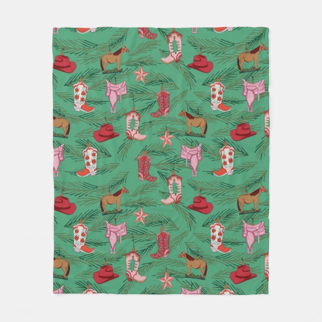 Cowgirl Christmas Yeehaw Fleece Blanket (Front)