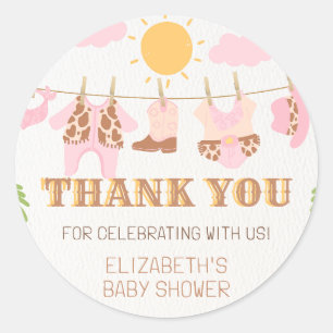 Cowgirl Clothesline Western Baby Shower Thank You Classic Round Sticker