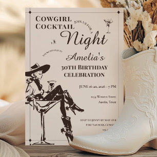 Cowgirl Cocktail Night Birthday Invitation
