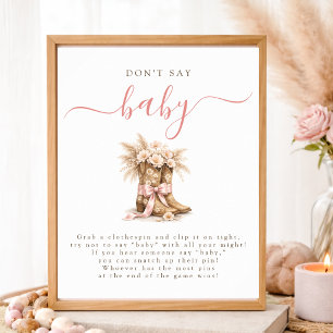 Cowgirl Coquette Bow Baby Shower Don't Say Baby Poster