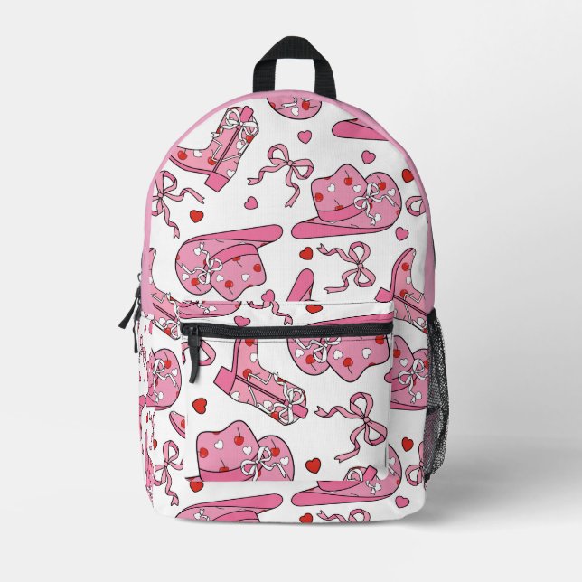 Cowgirl Coquette Pink Printed Backpack (Front)