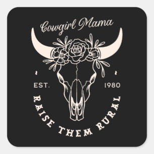 Cowgirl country mum western aesthetic quotes black square sticker