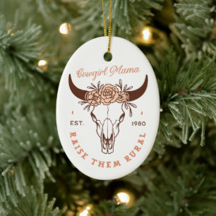 Cowgirl country mum western homestead farm life ceramic tree decoration