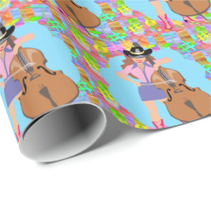 Cowgirl Country Western Bass Guitar Fiddle Player Wrapping Paper