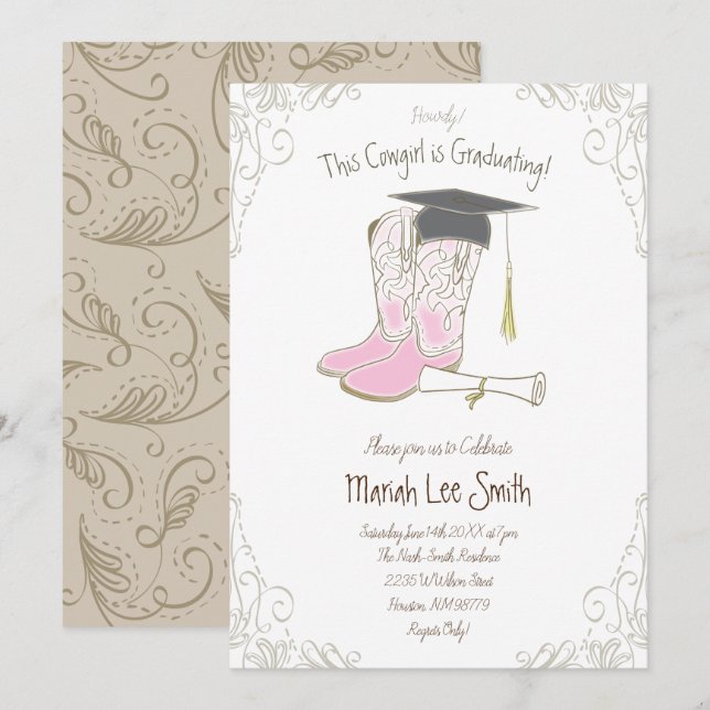 Cowgirl Country Western Graduation Party Invitation (Front/Back)