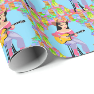 Cowgirl Country Western Guitar Player Sitting Wrapping Paper