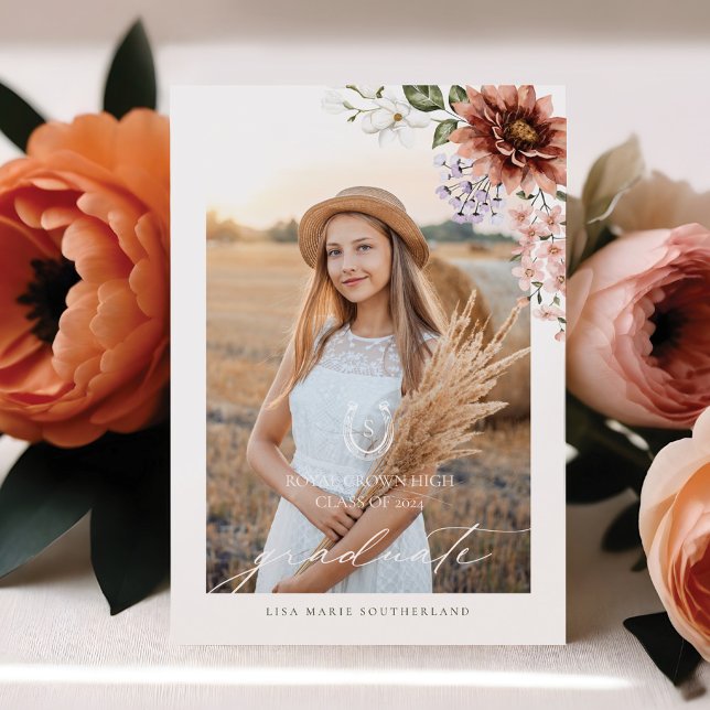 Cowgirl Country Western Photo Graduation Party Invitation (Boho Cowgirl Country Western Photo Graduation Part Invitation)