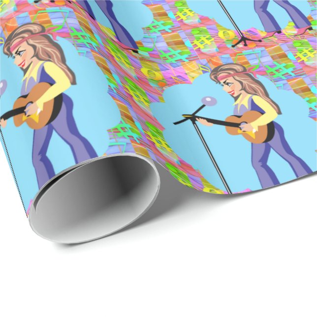 Cowgirl Country Western Singer With Guitar Wrapping Paper (Roll Corner)