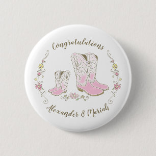 Cowgirl Country Western Theme Pink Baby Shower 6 Cm Round Badge