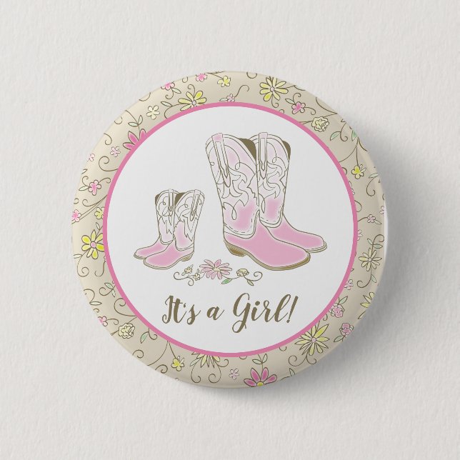 Cowgirl Country Western Theme Pink Baby Shower 6 Cm Round Badge (Front)