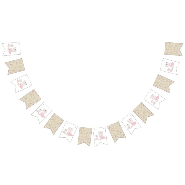 Cowgirl Country Western Theme Pink Baby Shower Bunting (All)