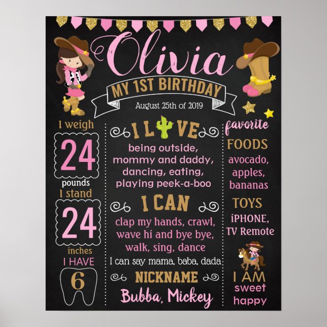 CowGirl Cow Girl Cowboy Wild west Birthday sign (Front)