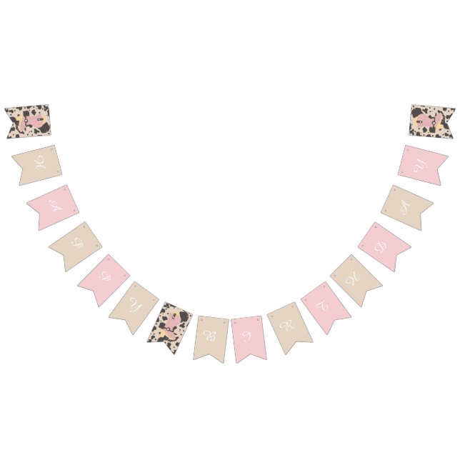 Cowgirl Cow Pink Earthy Happy Birthday  Bunting (All)