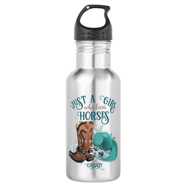 Cowgirl cowboy boots hat Girl Love horses name 532 Ml Water Bottle (Front)