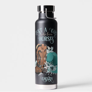 Cowgirl cowboy boots hat Girl Love horses name Water Bottle